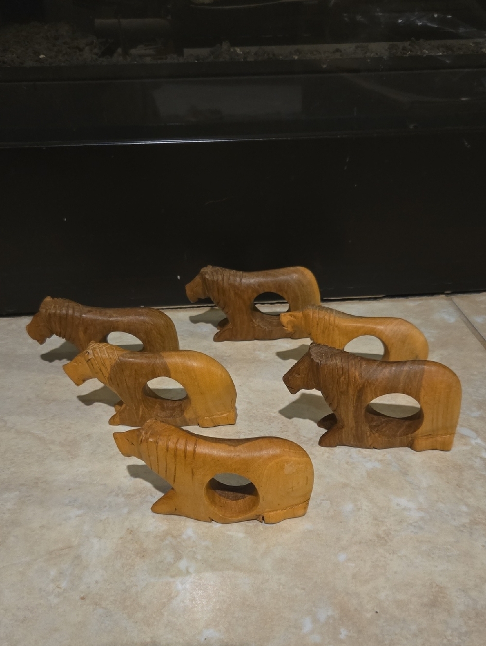 Hand-Carved Wooden Animal Napkin Rings - Set of 6